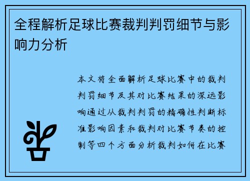 全程解析足球比赛裁判判罚细节与影响力分析