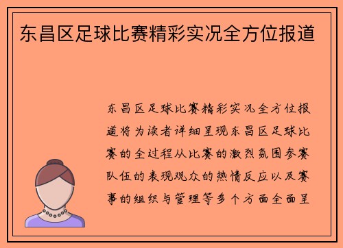 东昌区足球比赛精彩实况全方位报道