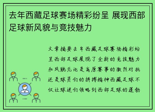去年西藏足球赛场精彩纷呈 展现西部足球新风貌与竞技魅力