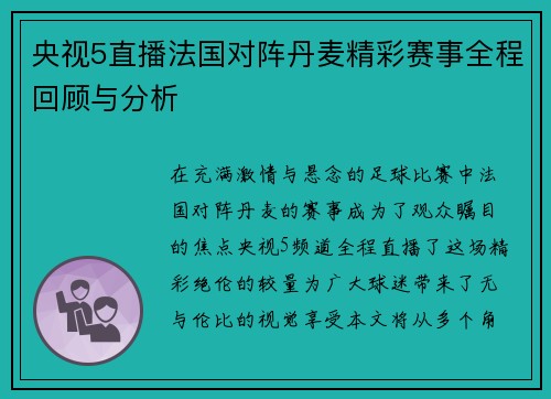 央视5直播法国对阵丹麦精彩赛事全程回顾与分析