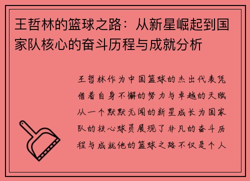 王哲林的篮球之路：从新星崛起到国家队核心的奋斗历程与成就分析