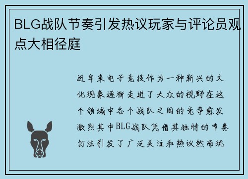BLG战队节奏引发热议玩家与评论员观点大相径庭